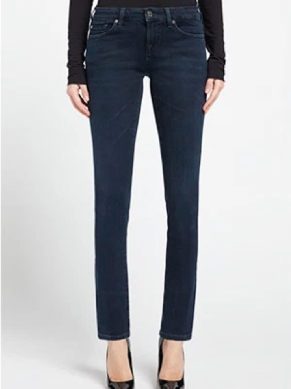 7 For All Mankind Modern Straight Jeans Washed Black Denim Designer Everyday